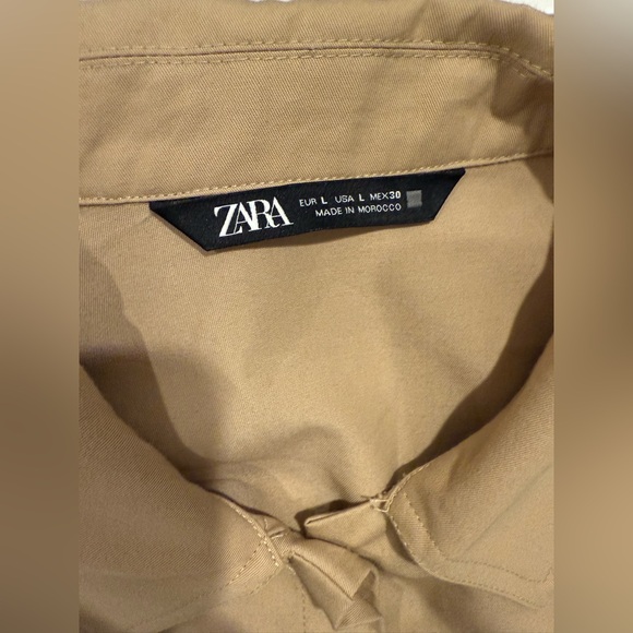 Zara Tan and Blue Contrasting Fitted Crop Shirt - Picture 2 of 2